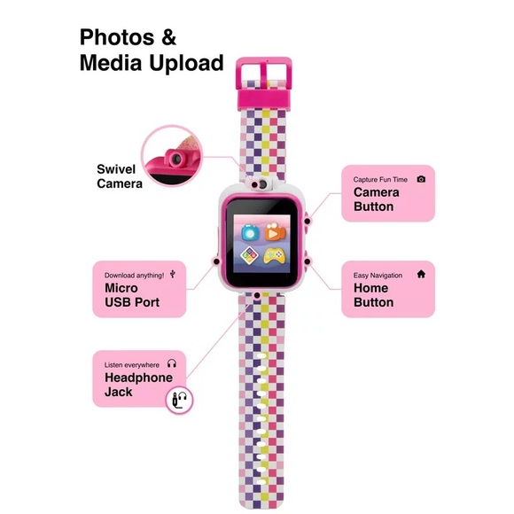 🆕 iTech Junior Girls Earbuds & Smartwatch Set - Rainbow Checker - Picture 3 of 8
